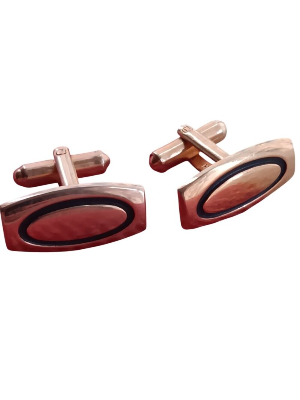 Vintage Estate Gold-Tone Oval Cufflinks With Black Enamel Accent
